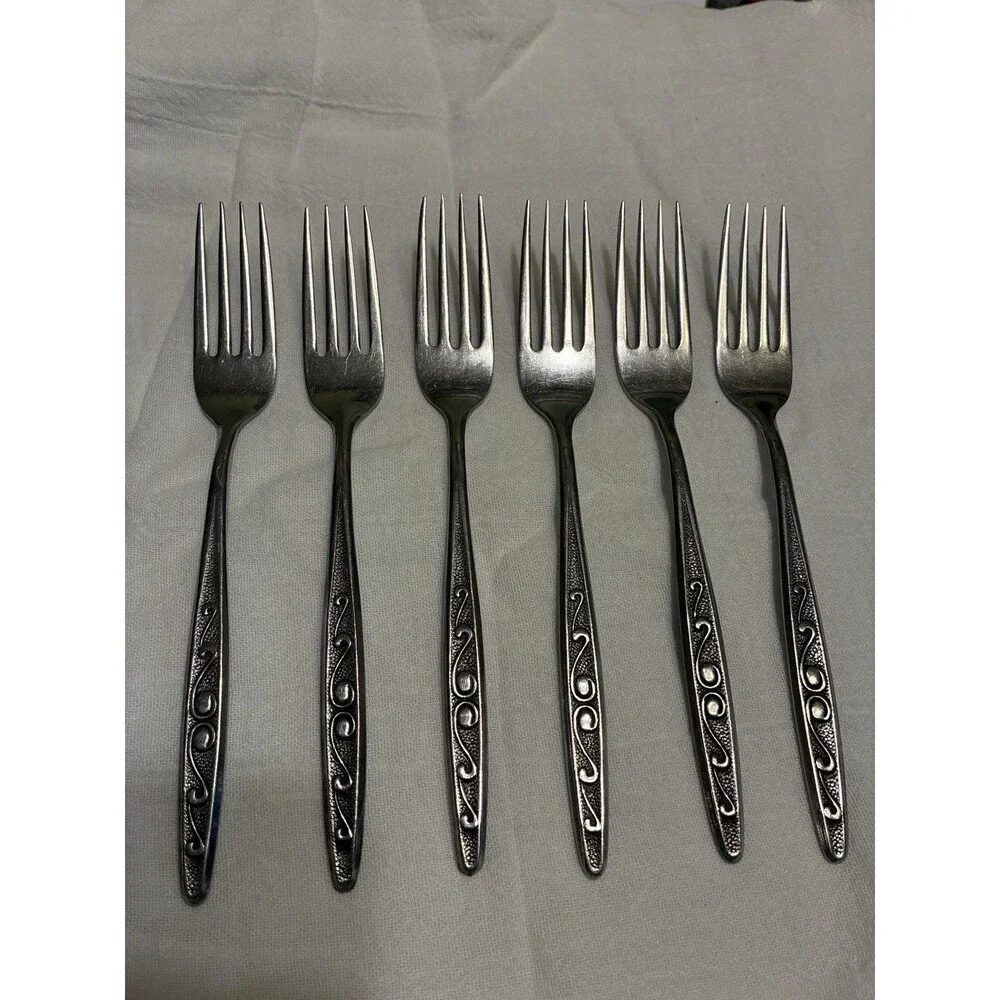 Vintage Hanford Forge RUTGERS Stainless Dinner Forks Lot Of 6 MCM Japan Flatware